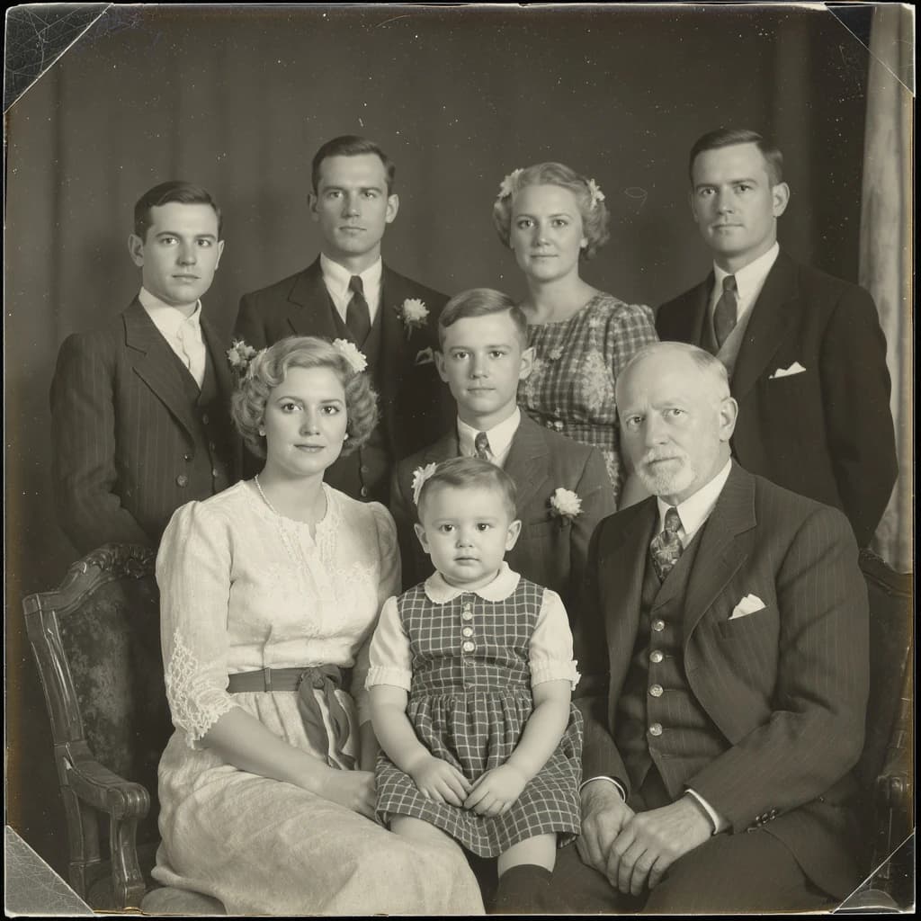 Everybody holds still and nobody smiles for the family portrait. It's 1928 in Kansas