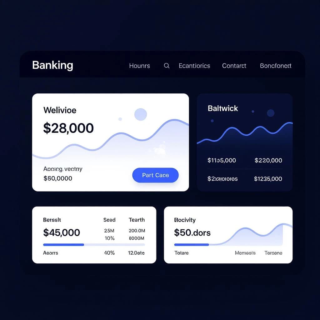 Dark mode banking dashboard with glassmorphism.