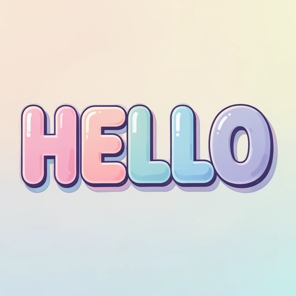 Make a bold bubble-letter poster that says HELLO, pastel palette, thick outline.