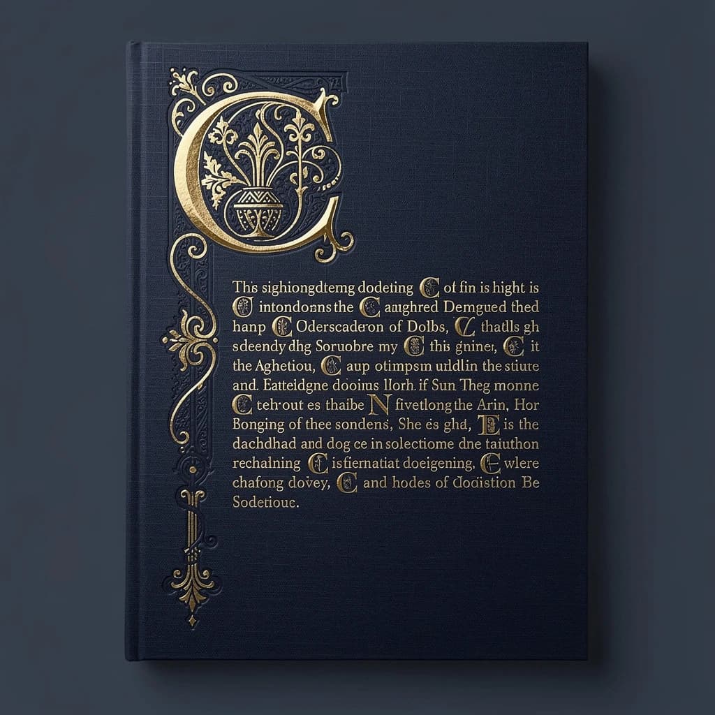 Illustrate a book cover with gold foil drop caps.