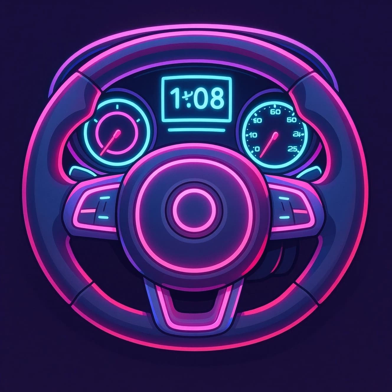 A chibi artist crafts a sleek mobile dashboard, neon pastel glow.