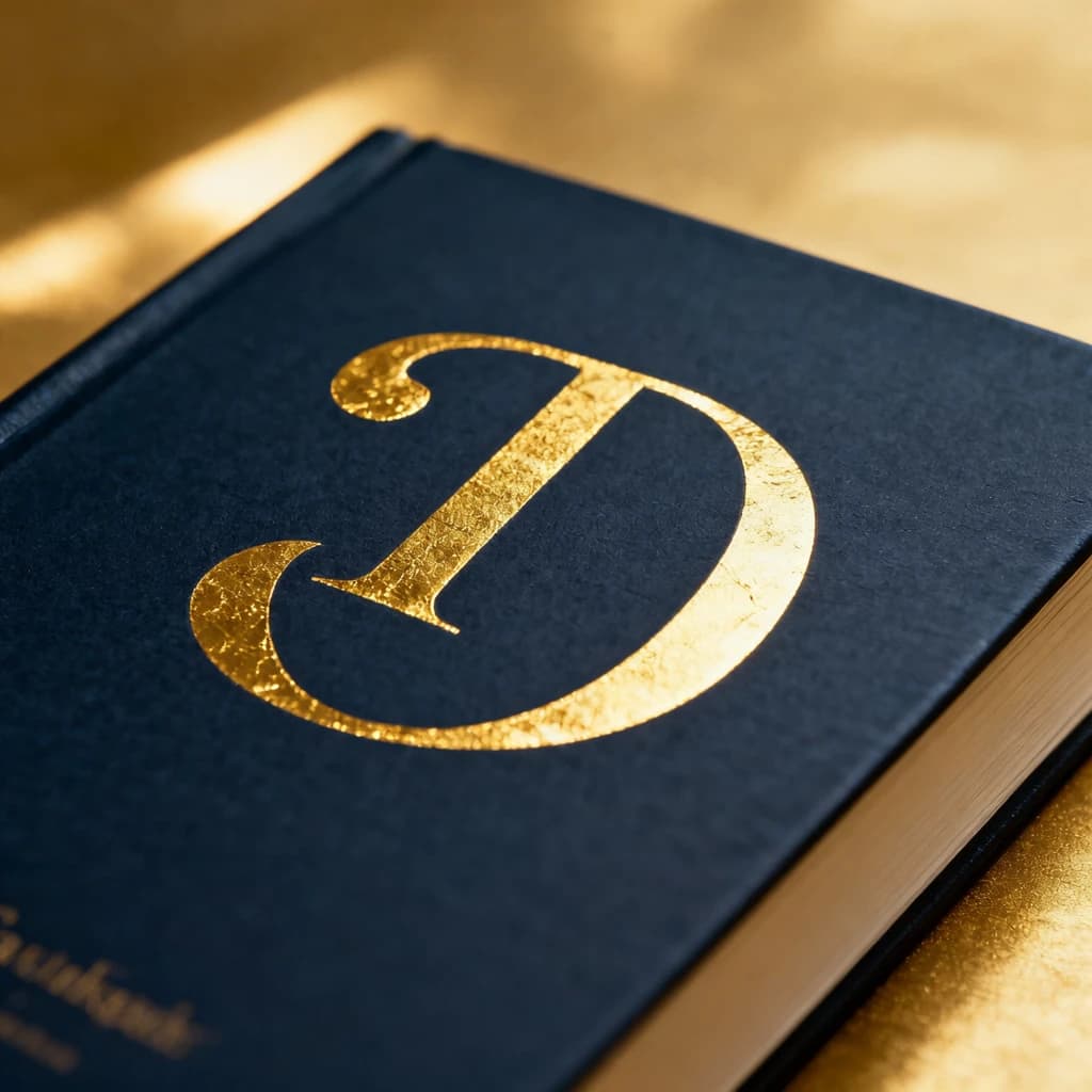 Illustrate a book cover with gold foil drop caps.