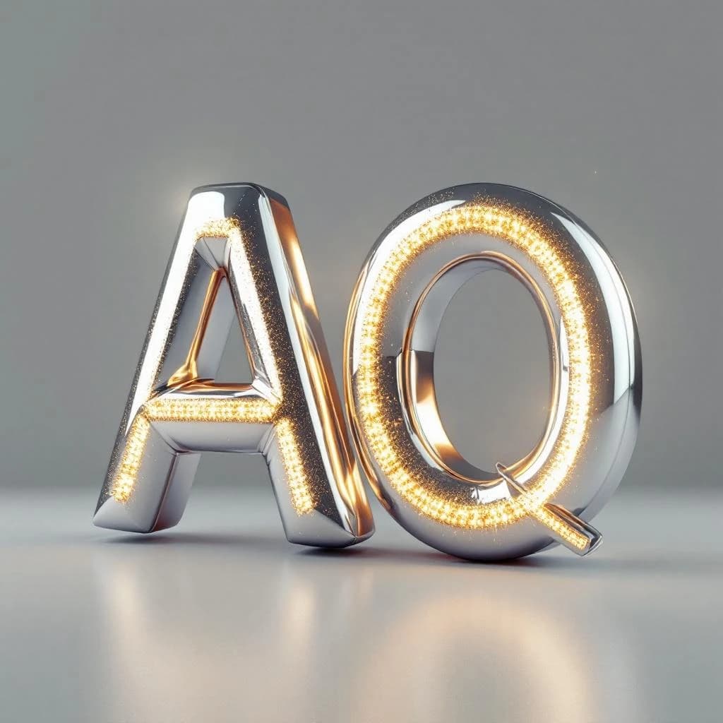 Render chrome 3D letters twisting in midair, soft glow, a bit of grain.