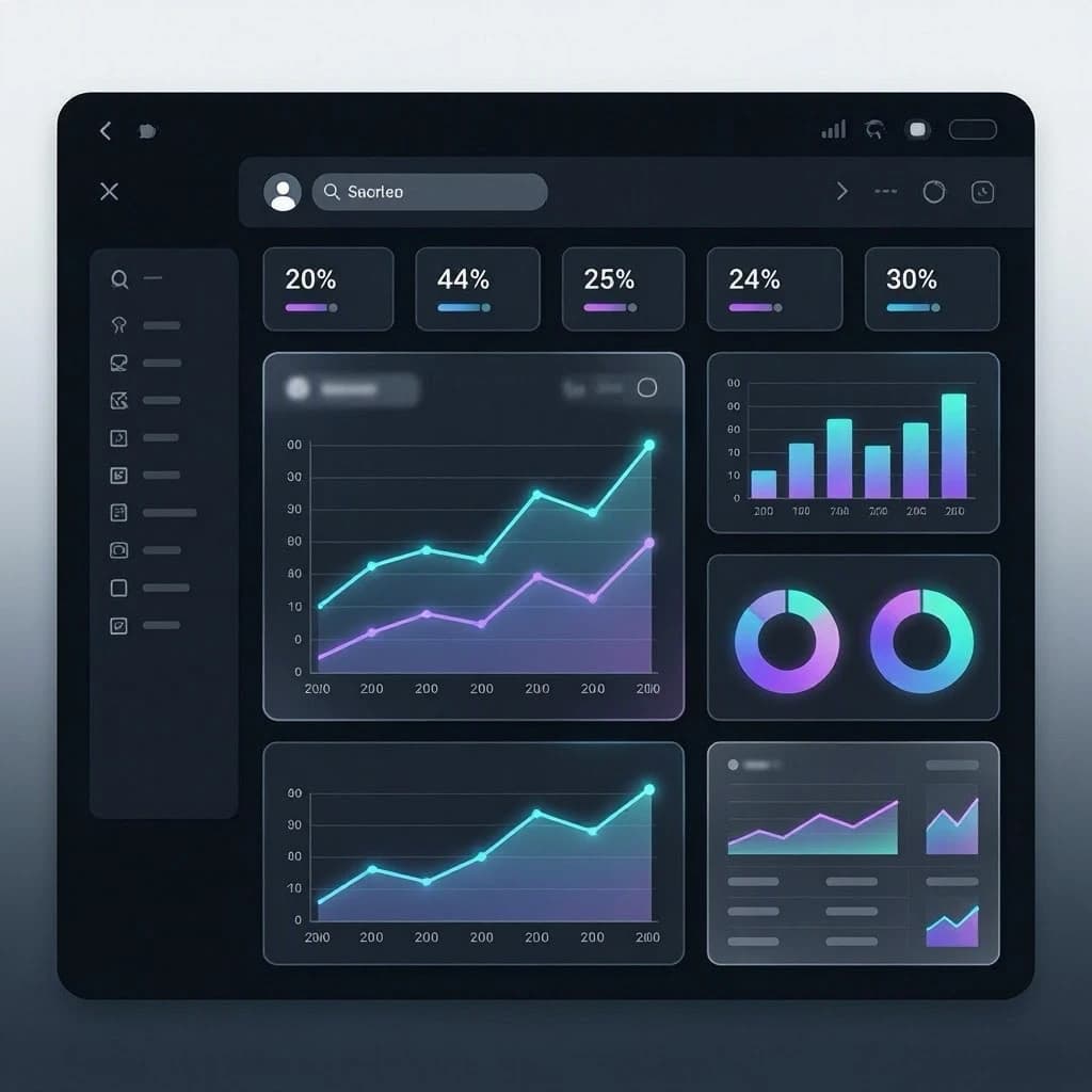 Make a dark mode finance dashboard with charts, glassmorphism, soft neon glow.