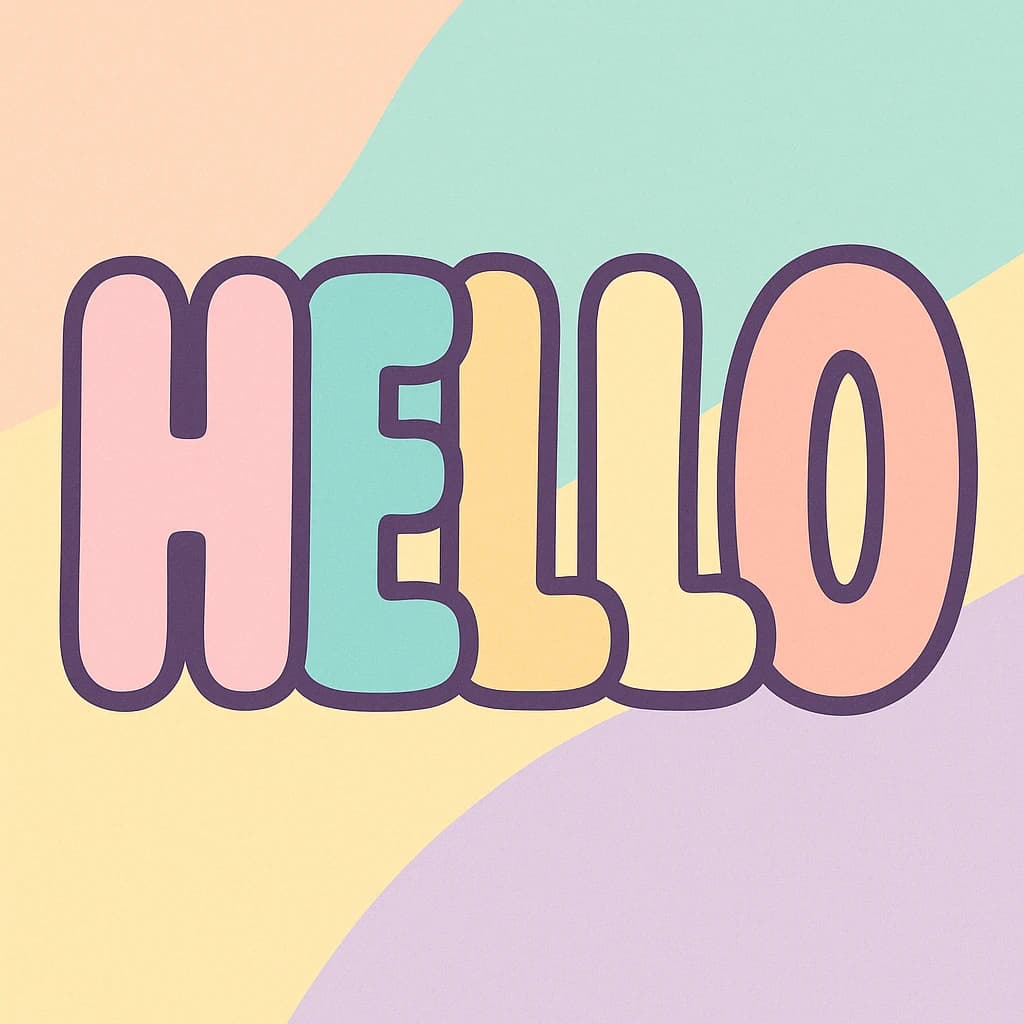 Make a bold bubble-letter poster that says HELLO, pastel palette, thick outline.