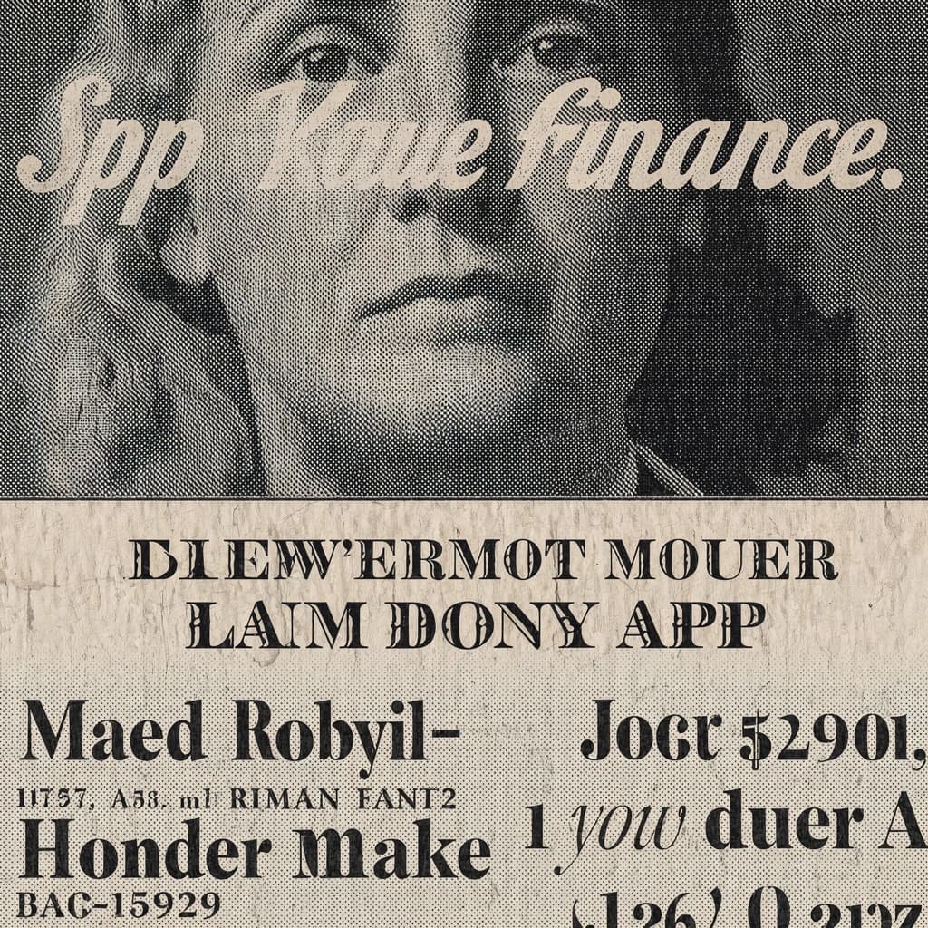 Make mobile finance app screens with mid-century palette, halftone, paper grain.