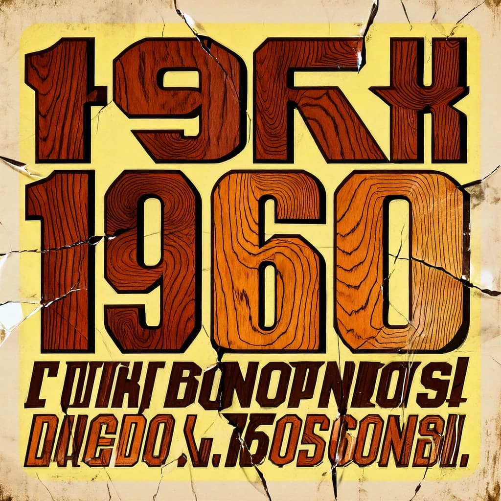 Make a 1960s concert poster featuring bold wood type, misaligned ink, creases.