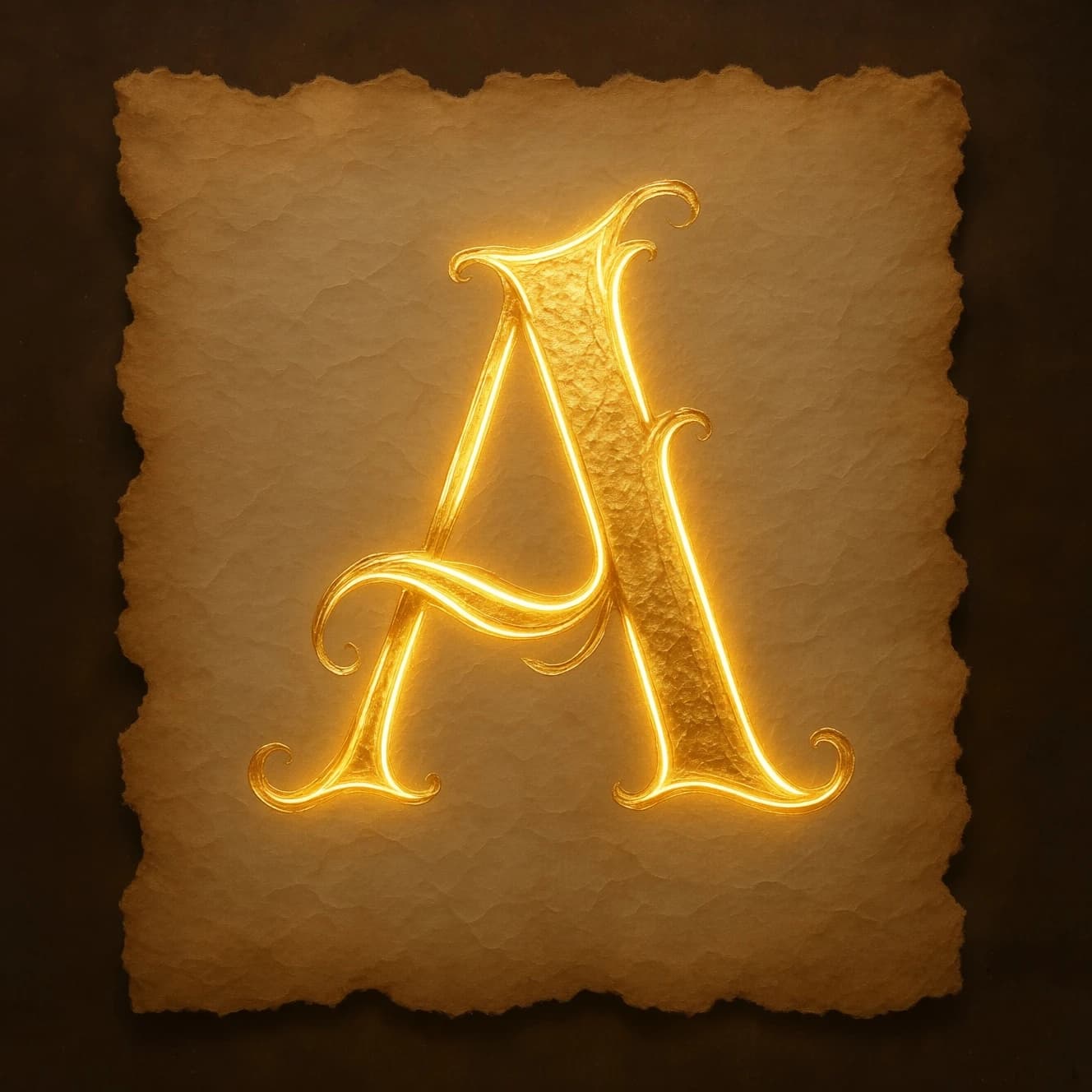 Illuminated letter A on vellum, gold leaf, a bit uneven flourishes.