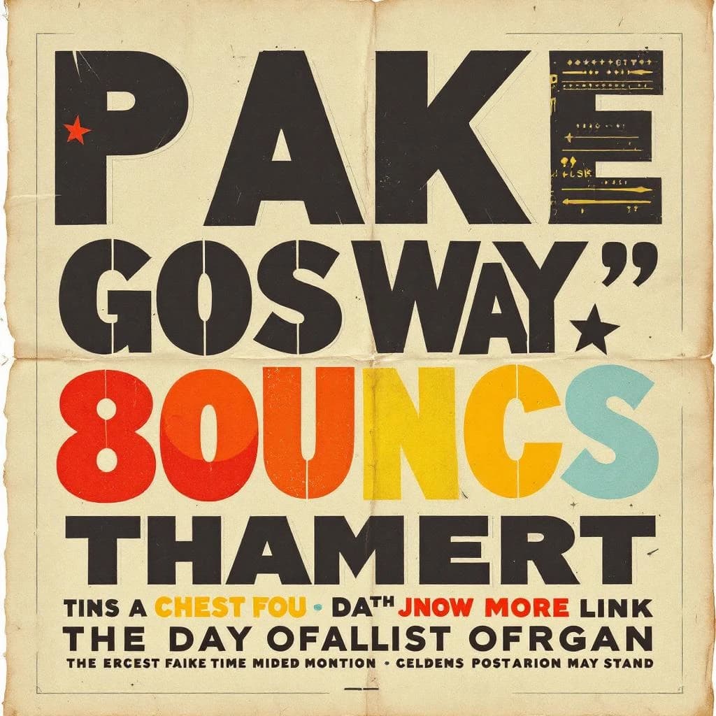 Make a 1960s concert poster featuring bold wood type, misaligned ink, creases.