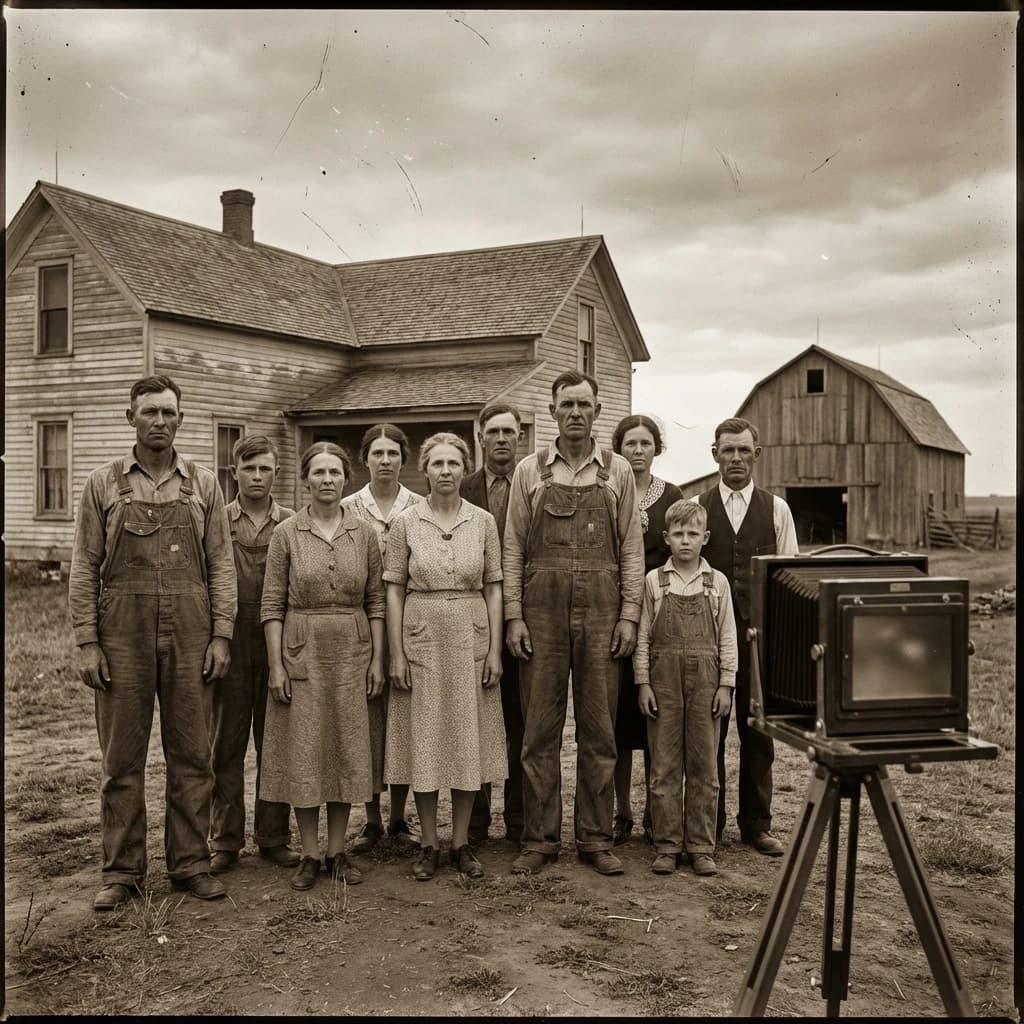 Everybody holds still and nobody smiles for the family portrait. It's 1928 in Kansas