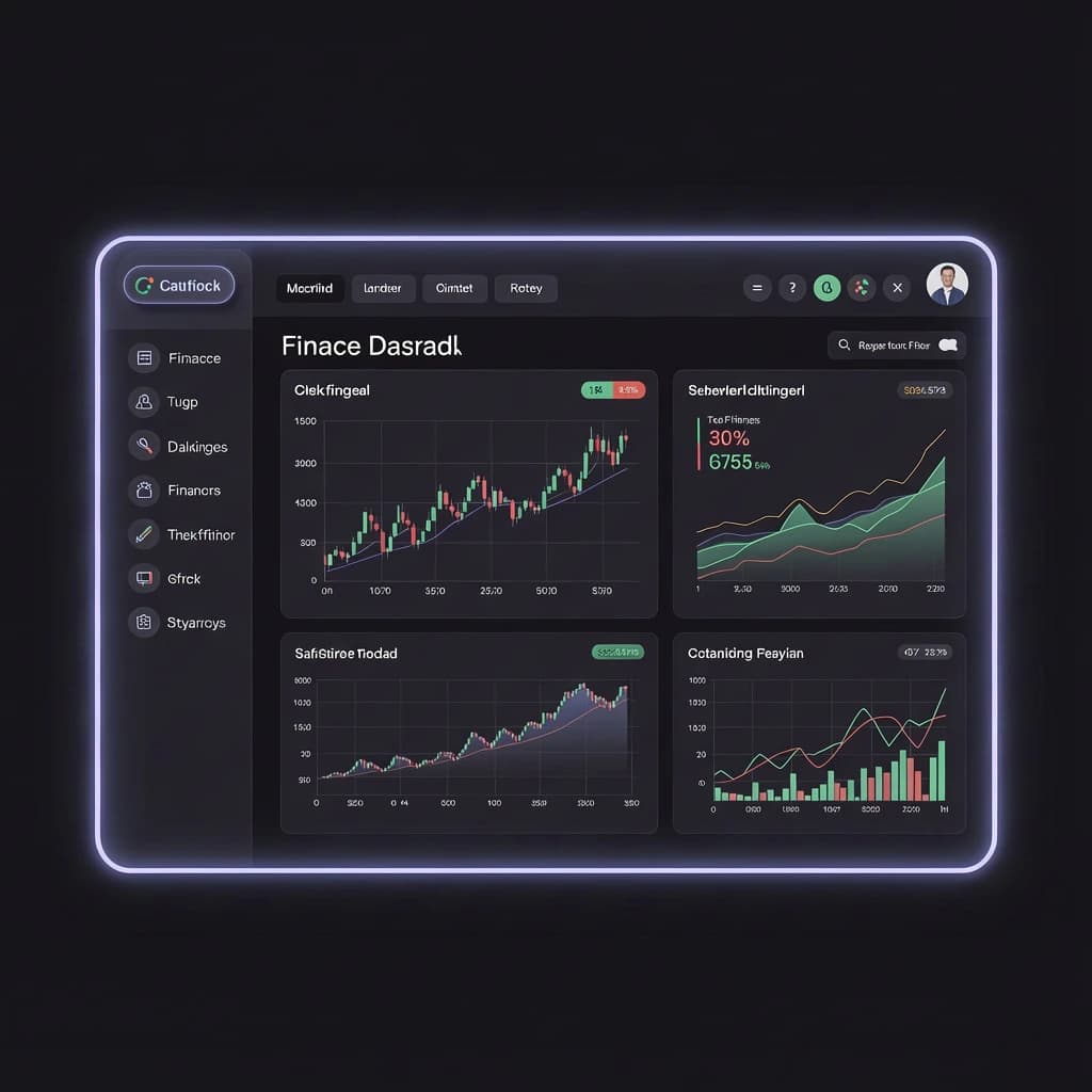 Make a dark mode finance dashboard with charts, glassmorphism, soft neon glow.