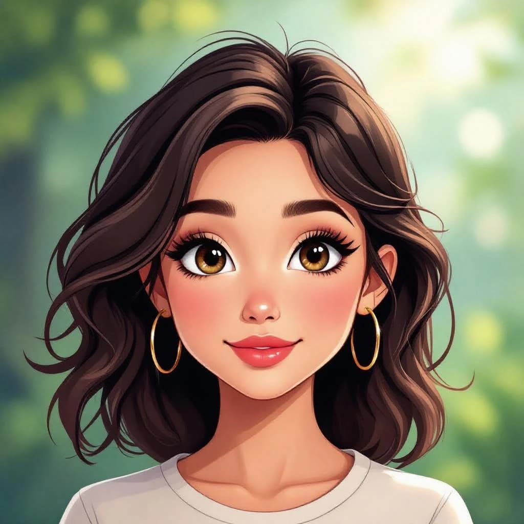 Show a cel-shaded portrait of an adult woman, big eyes, soft rim light.