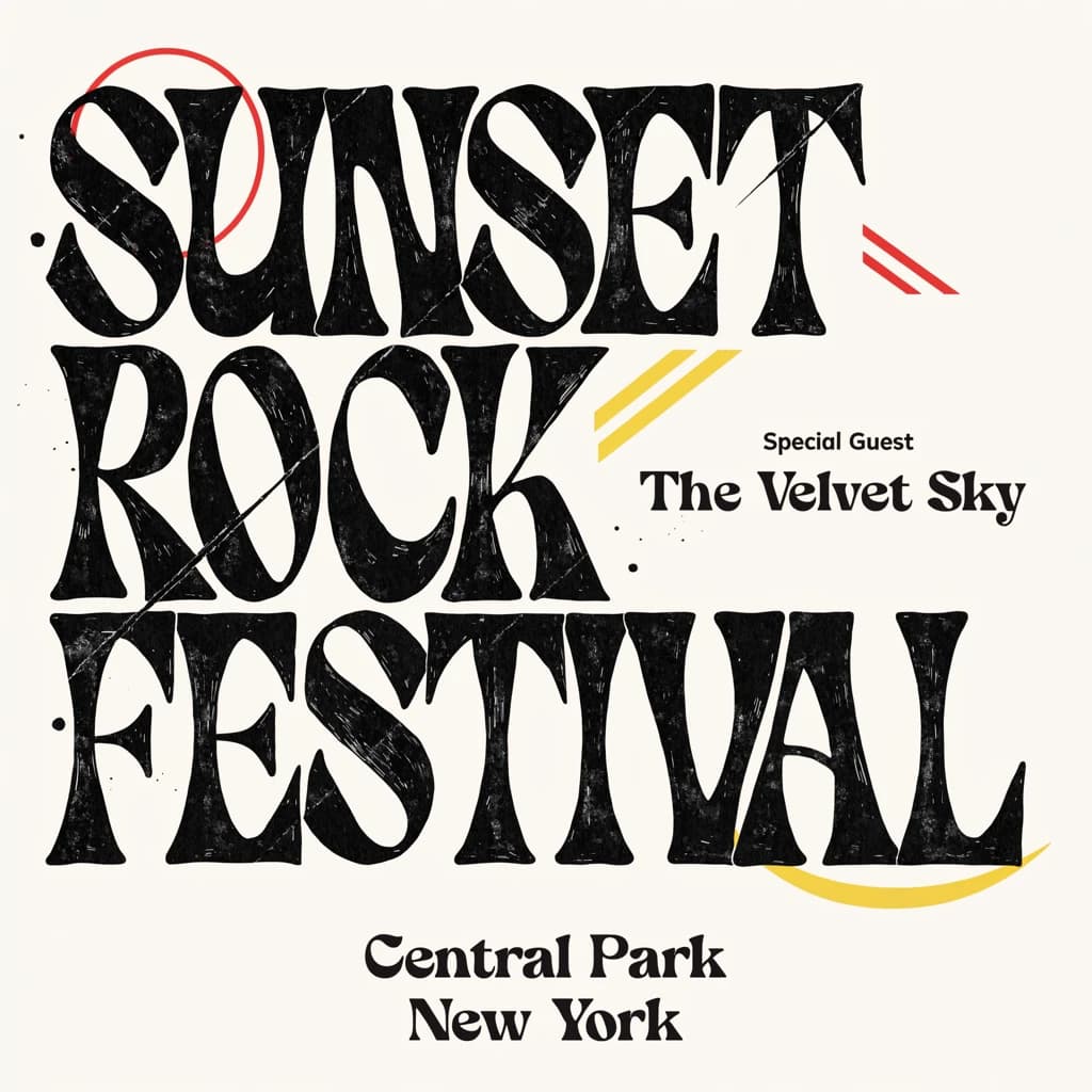 Make a 1960s concert poster featuring bold wood type, misaligned ink, creases.