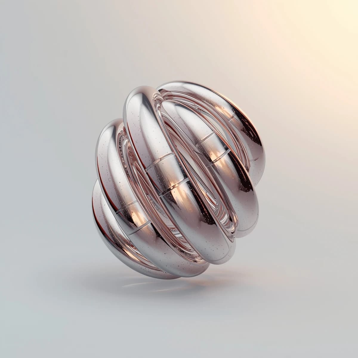 Render chrome 3D letters twisting in midair, soft glow, a bit of grain.