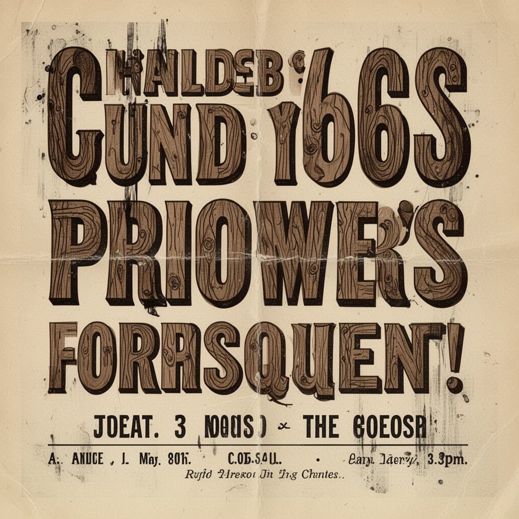 Make a 1960s concert poster featuring bold wood type, misaligned ink, creases.