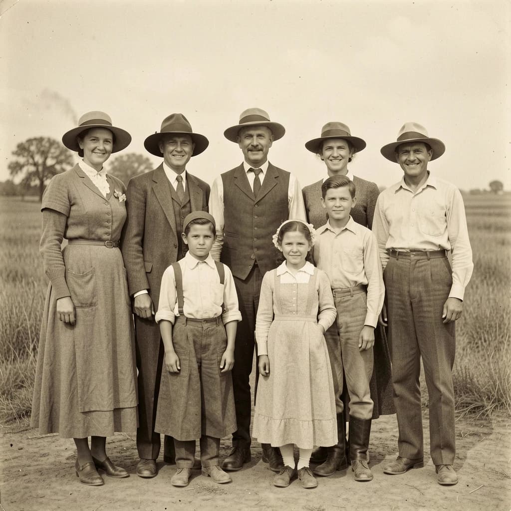 Everybody holds still and nobody smiles for the family portrait. It's 1928 in Kansas
