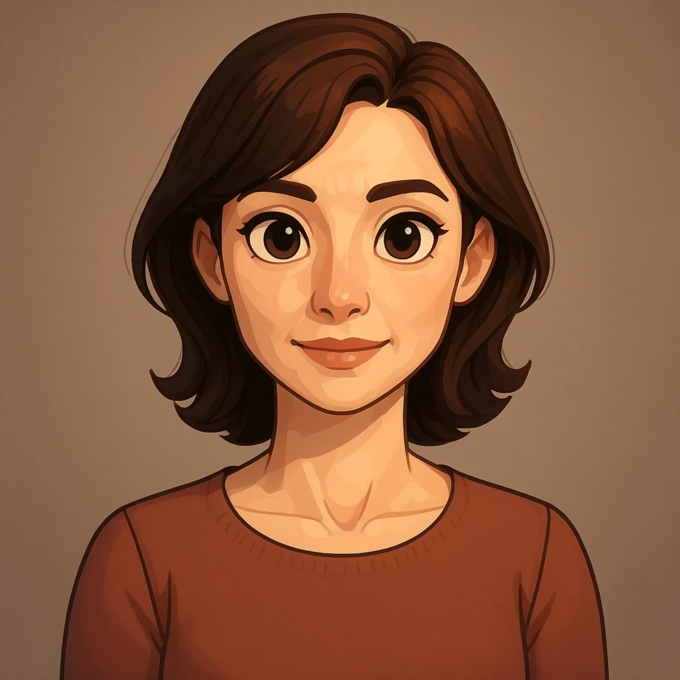 Show a cel-shaded portrait of an adult woman, big eyes, soft rim light.