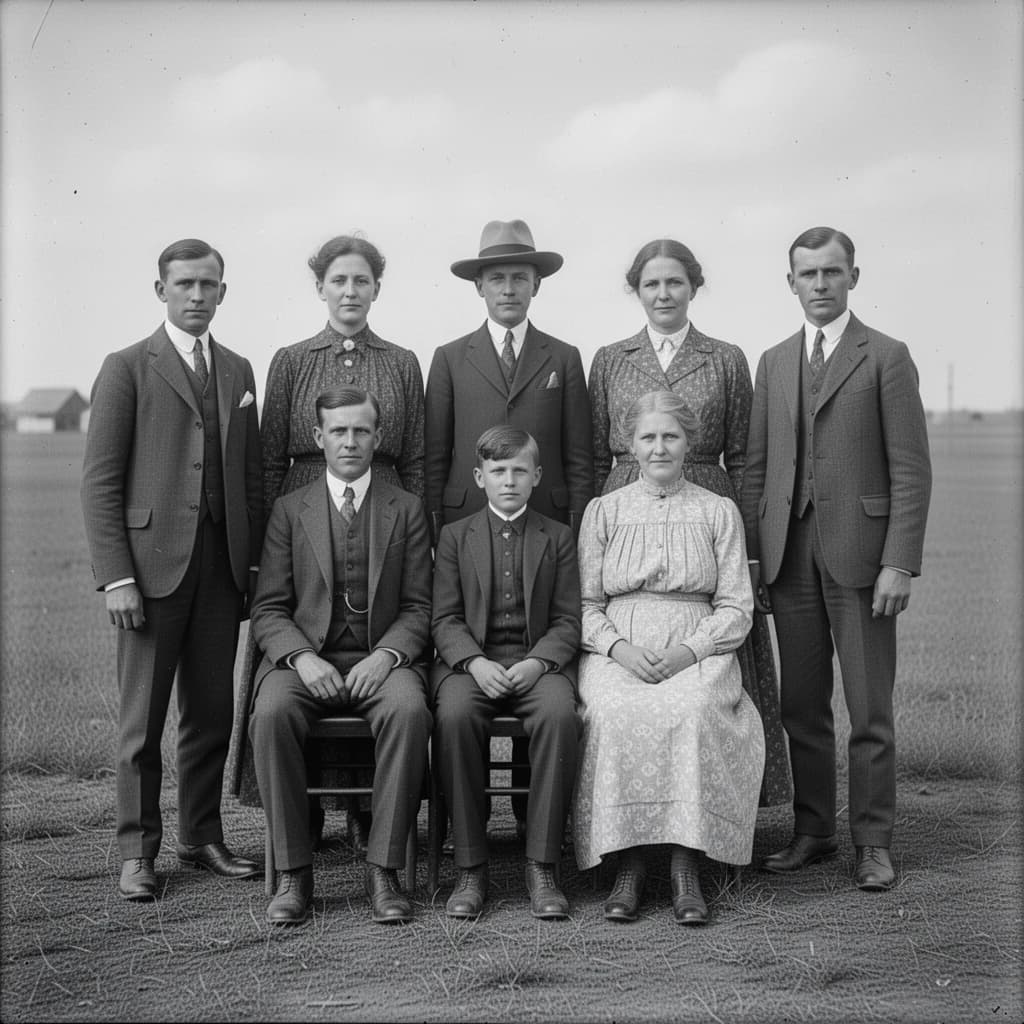 Everybody holds still and nobody smiles for the family portrait. It's 1928 in Kansas