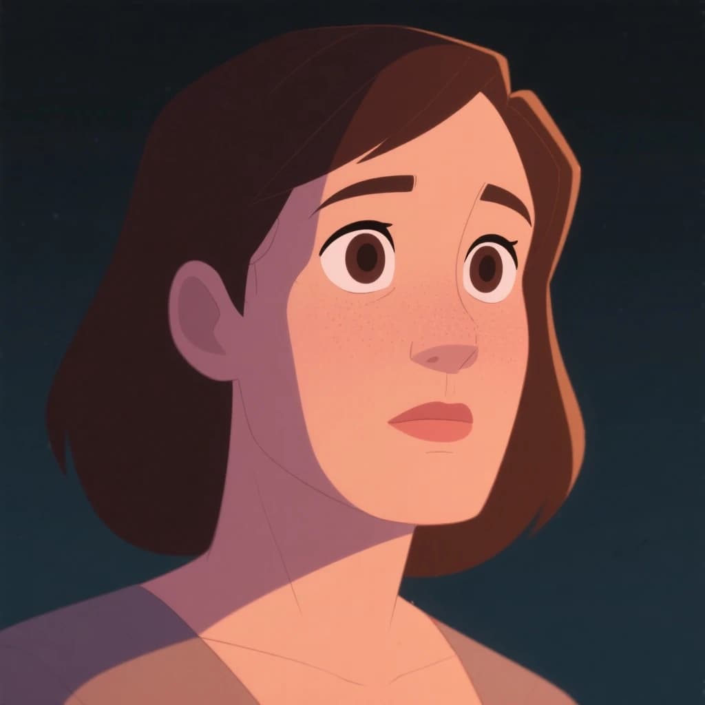 Show a cel-shaded portrait of an adult woman, big eyes, soft rim light.