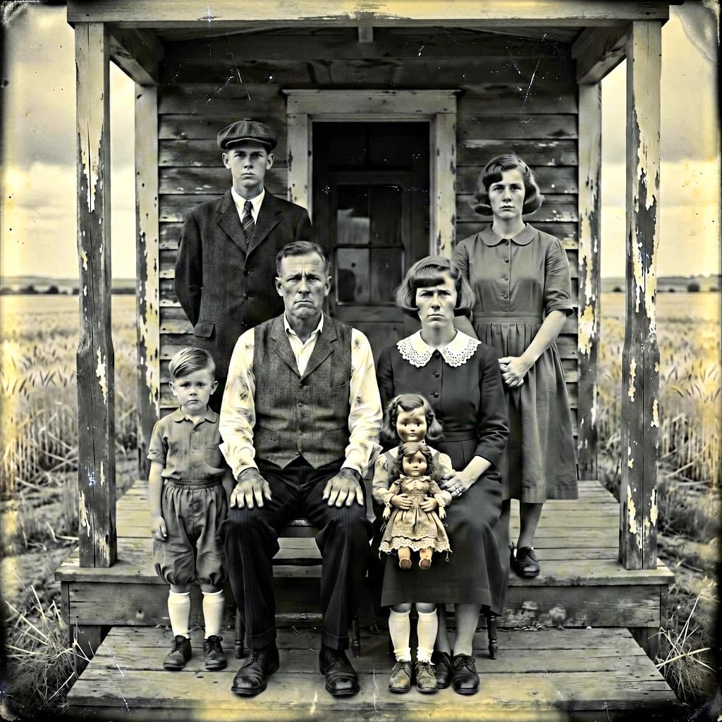 Everybody holds still and nobody smiles for the family portrait. It's 1928 in Kansas