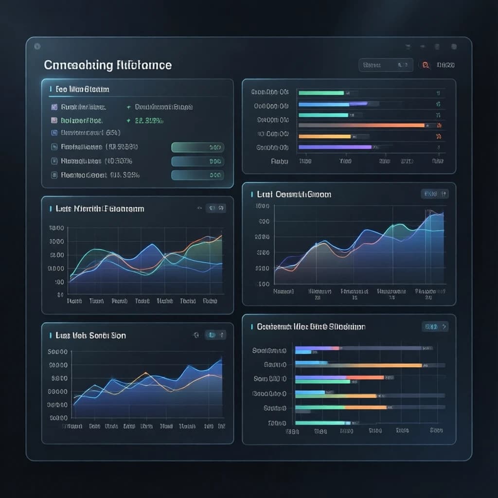 Dark mode banking dashboard with glassmorphism.