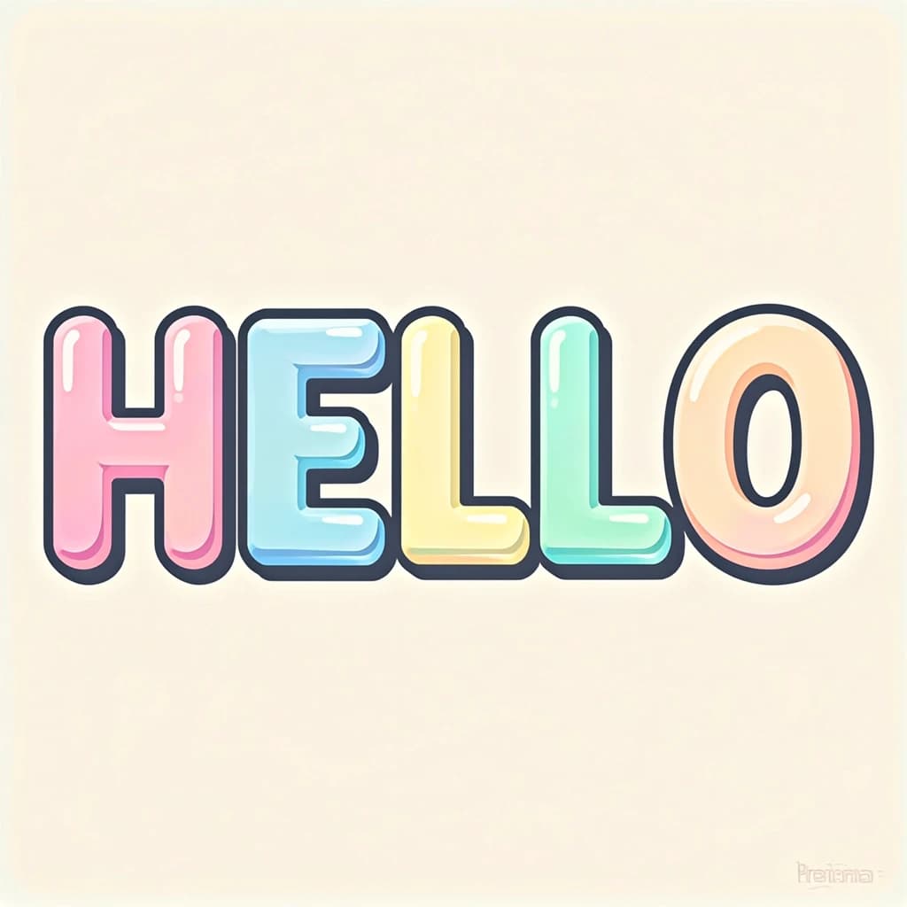 Make a bold bubble-letter poster that says HELLO, pastel palette, thick outline.