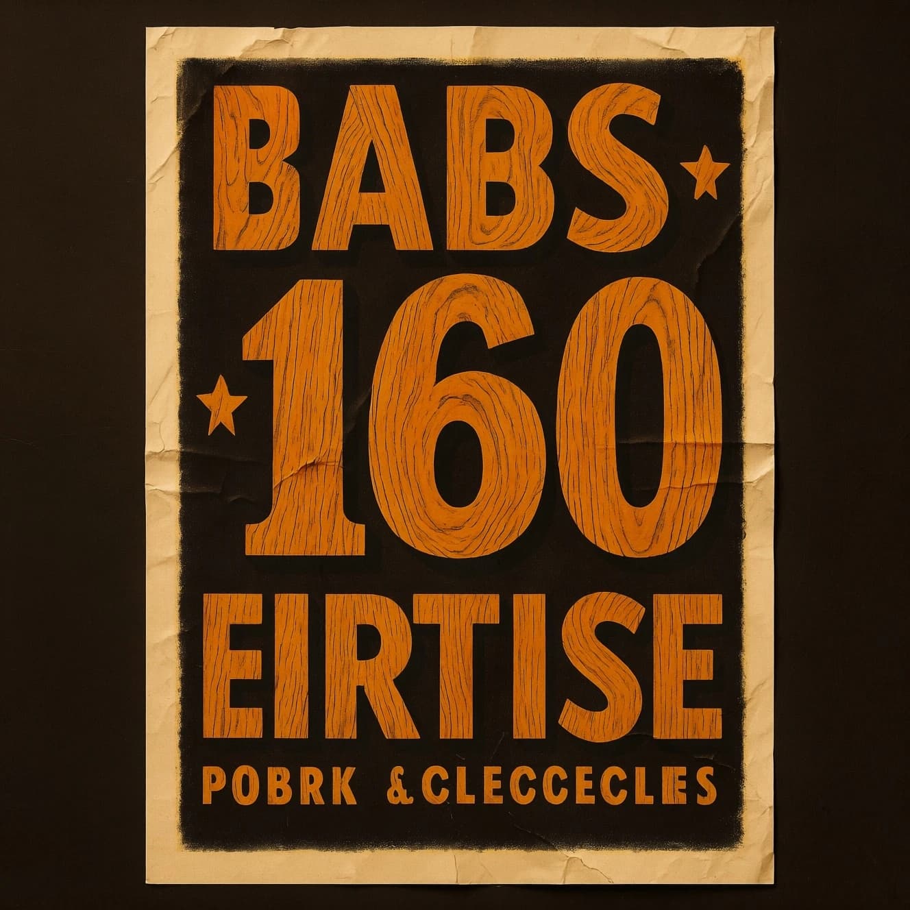 Make a 1960s concert poster featuring bold wood type, misaligned ink, creases.