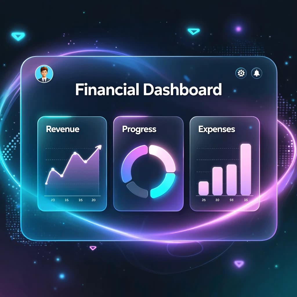 Make a dark mode finance dashboard with charts, glassmorphism, soft neon glow.