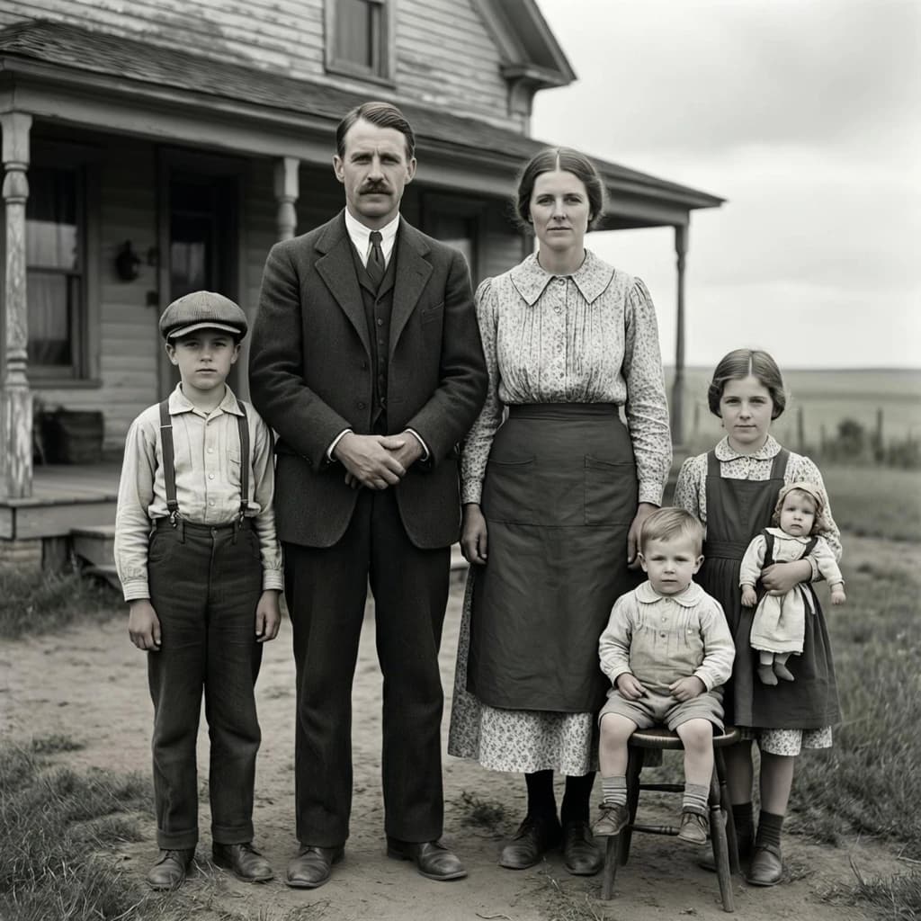 Everybody holds still and nobody smiles for the family portrait. It's 1928 in Kansas