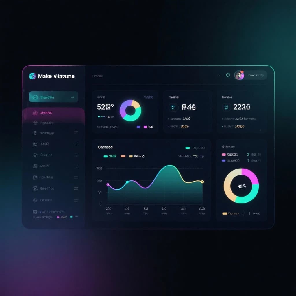Make a dark mode finance dashboard with charts, glassmorphism, soft neon glow.
