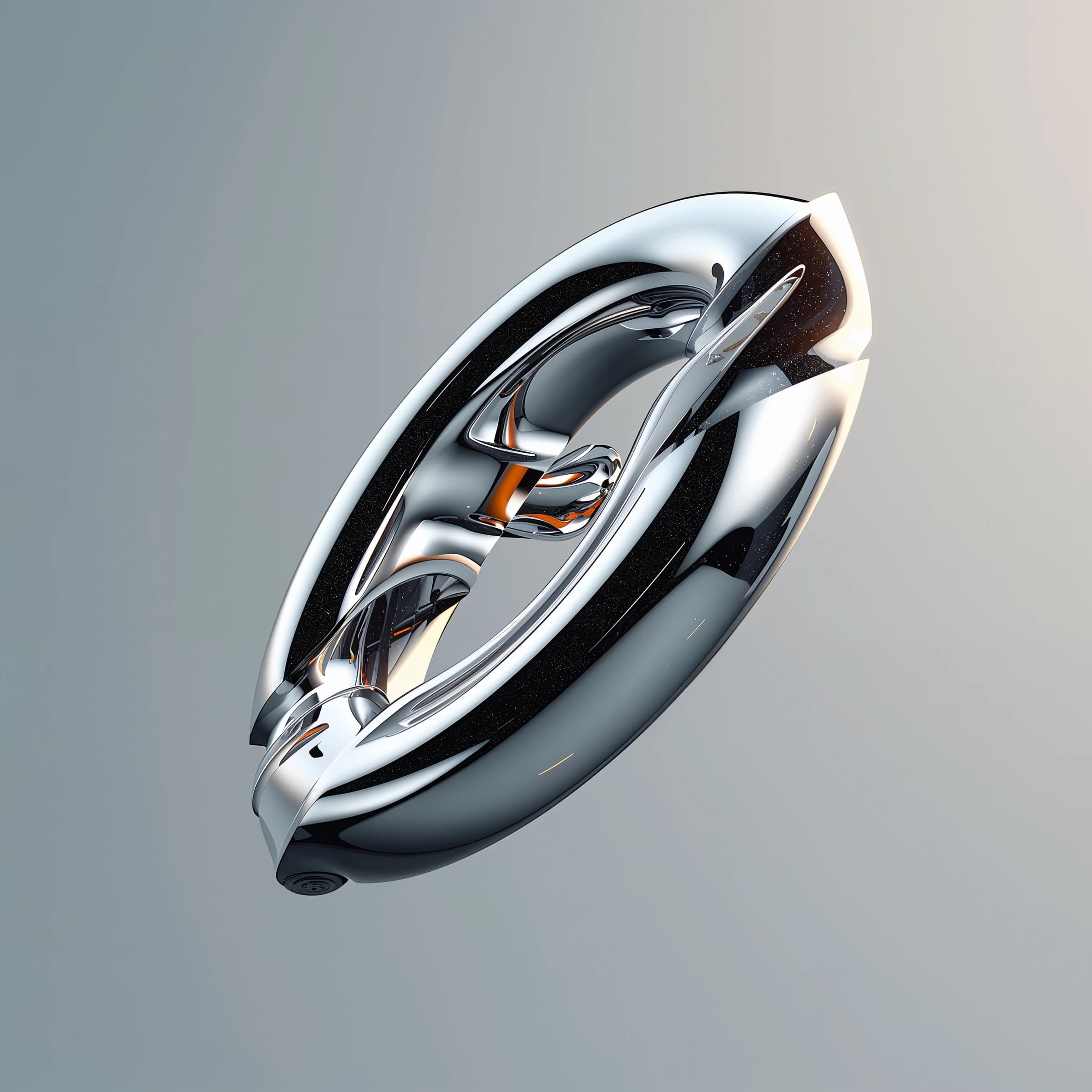 Render chrome 3D letters twisting in midair, soft glow, a bit of grain.