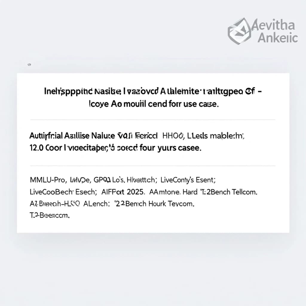 On a white dashboard with thin gray dividers, place a centered header in Helvetica Neue Bold, 20pt: “Independent analysis of AI - Understand the AI landscape to choose the best model and provider for your use case.” Directly beneath, a subheader in smaller Regular weight, 14pt: “Artificial Analysis Intelligence Index v3.0 incorporates 10 evaluations: MMLU-Pro, GPQA Diamond, Humanity's Last Exam, LiveCodeBench, SciCode, AIME 2025, IFBench, AA-LCR, Terminal-Bench Hard, 𝜏²-Bench Telecom.” The header is fully justified but the subheader is left-aligned. In the upper right corner, the Artificial Analysis logo appears watermarked, diagonal, faint gray, partially overlapping the scrollbar.