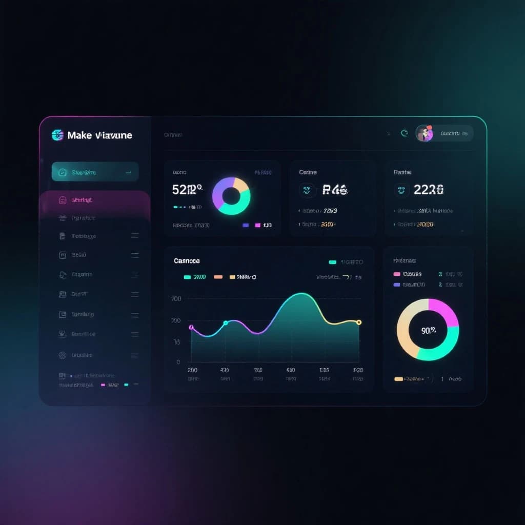 Make a dark mode finance dashboard with charts, glassmorphism, soft neon glow.