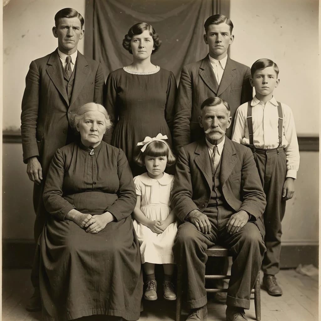 Everybody holds still and nobody smiles for the family portrait. It's 1928 in Kansas