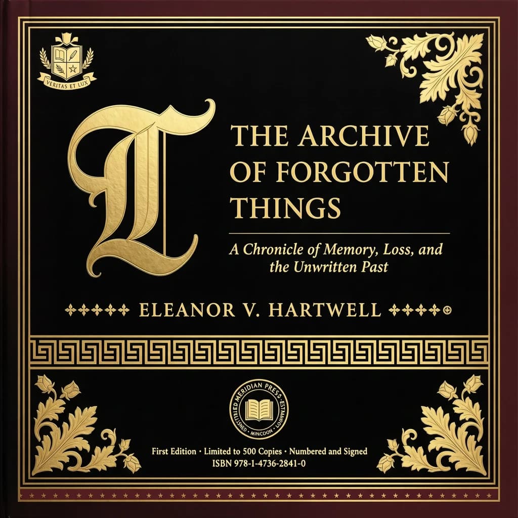 Illustrate a book cover with gold foil drop caps.