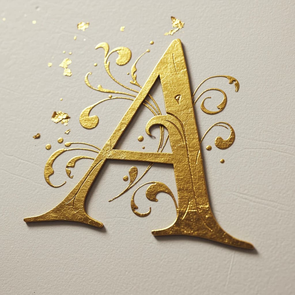 Illuminated letter A on vellum, gold leaf, a bit uneven flourishes.
