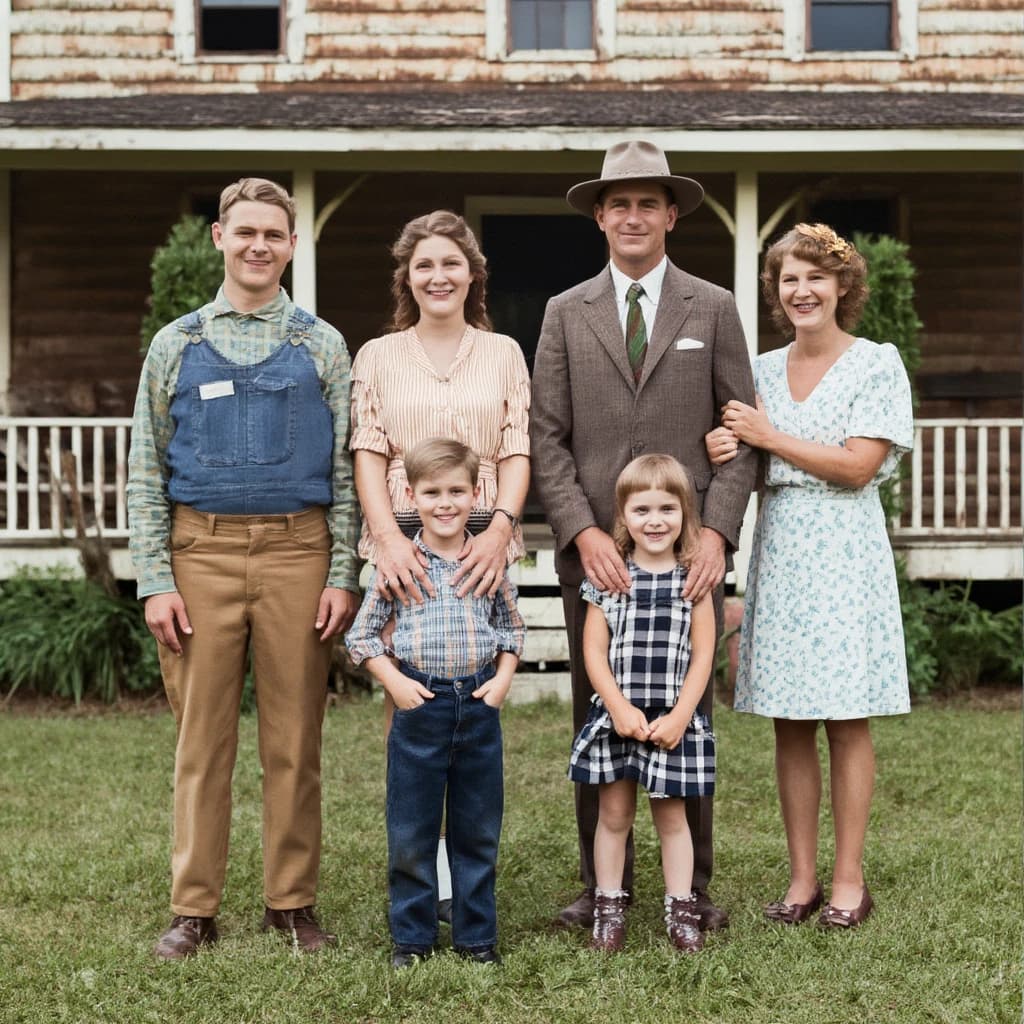 Everybody holds still and nobody smiles for the family portrait. It's 1928 in Kansas