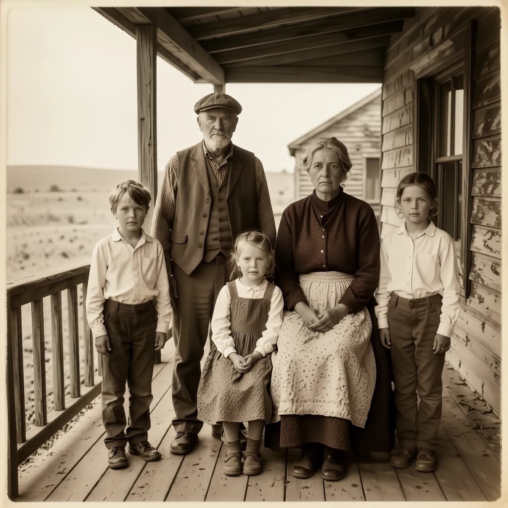 Everybody holds still and nobody smiles for the family portrait. It's 1928 in Kansas