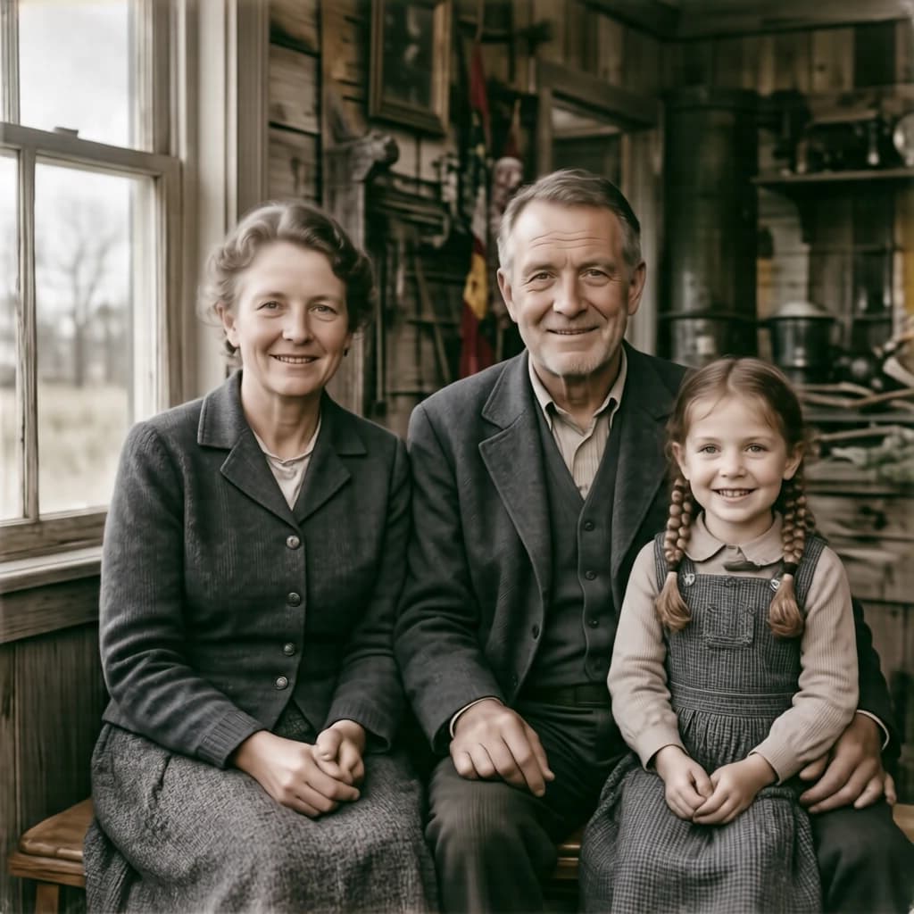 Everybody holds still and nobody smiles for the family portrait. It's 1928 in Kansas