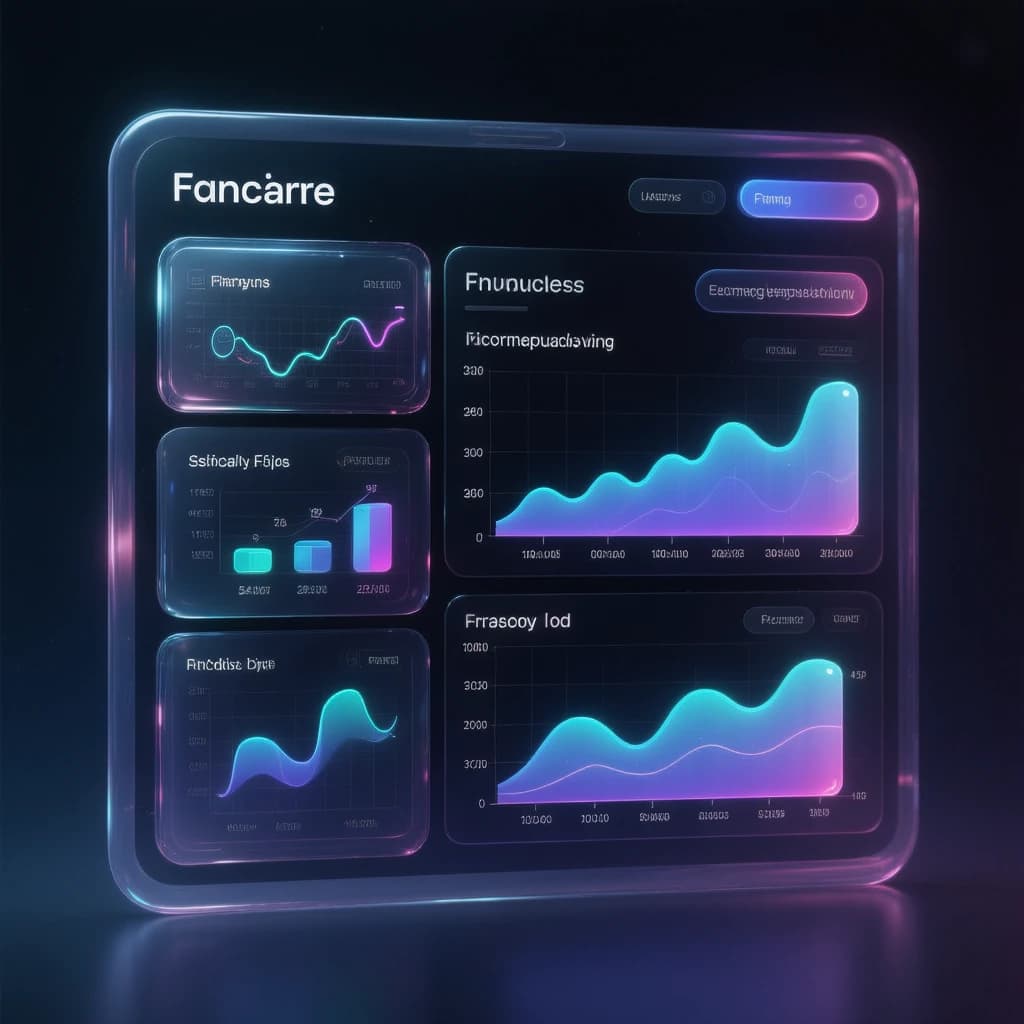 Make a dark mode finance dashboard with charts, glassmorphism, soft neon glow.