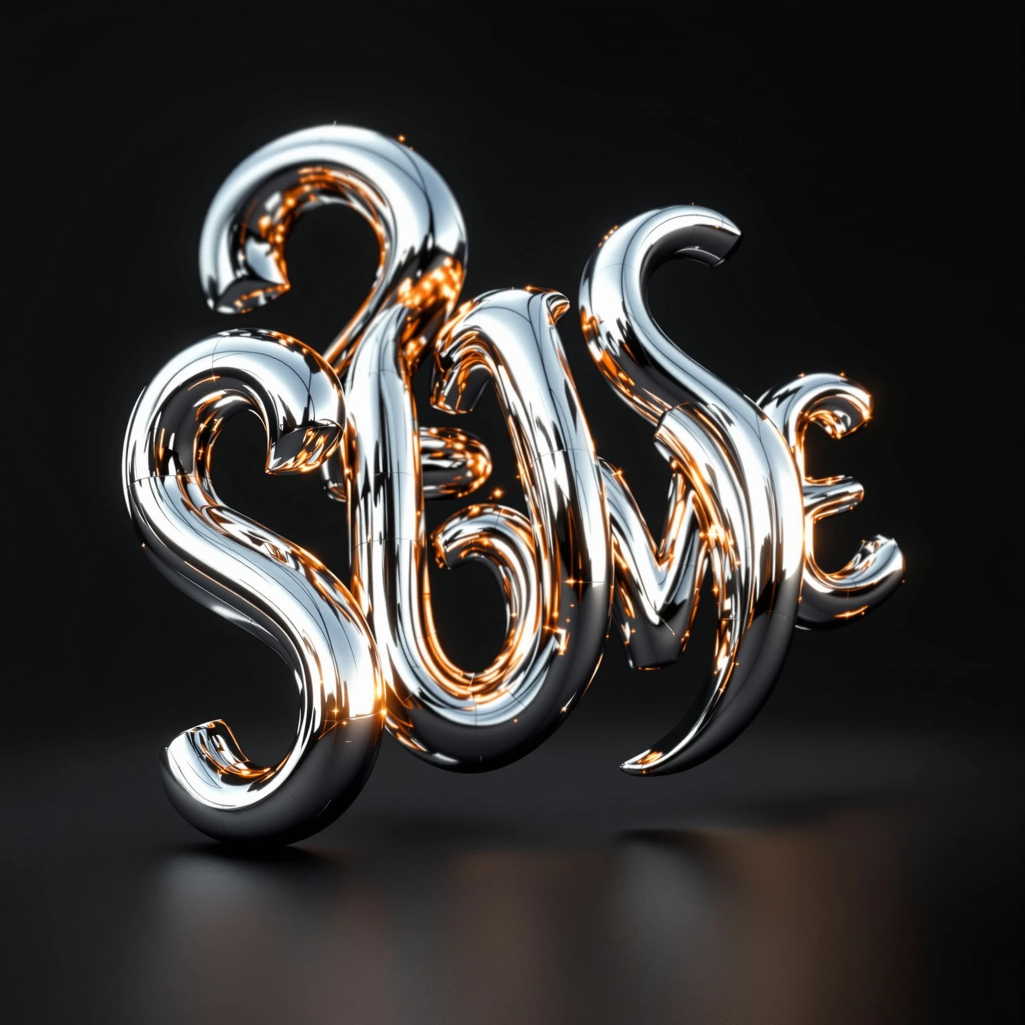 Render chrome 3D letters twisting in midair, soft glow, a bit of grain.