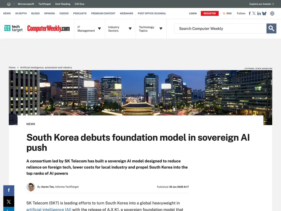 Computer Weekly: South Korea debuts foundation model in sovereign AI push
