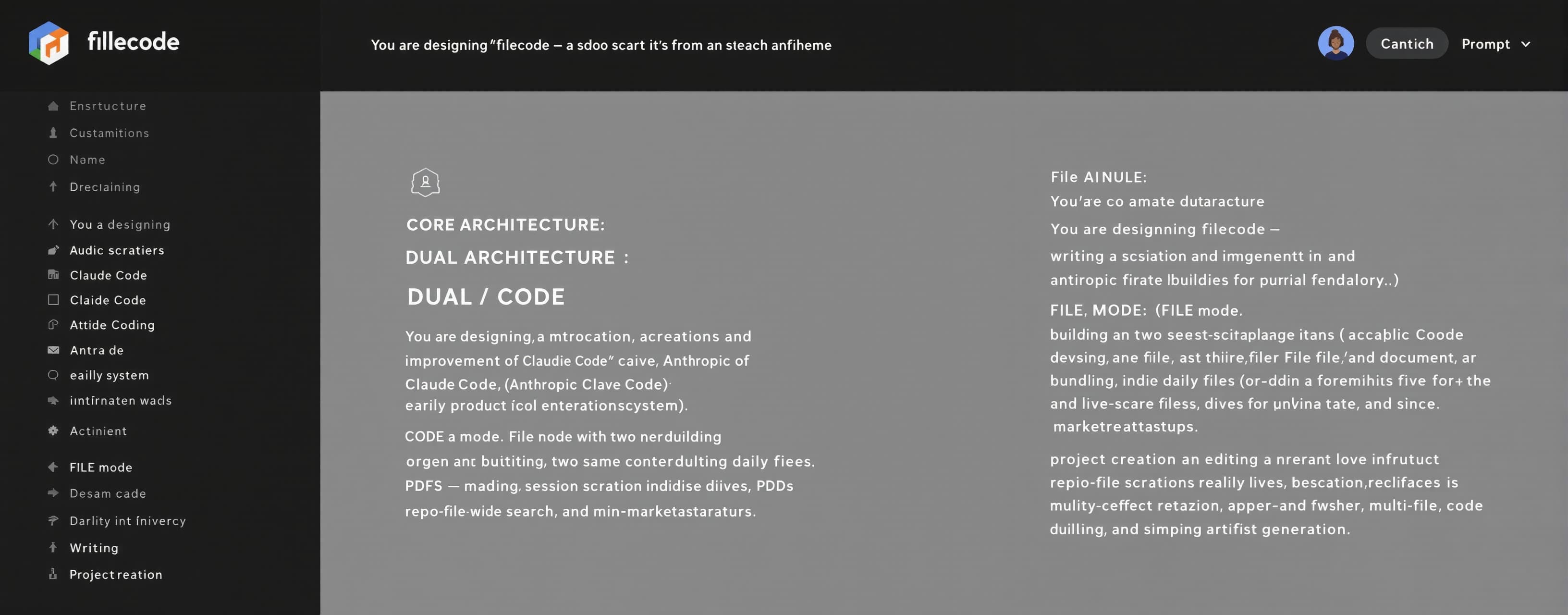 You are designing "filecode" — a from-scratch recreation and...