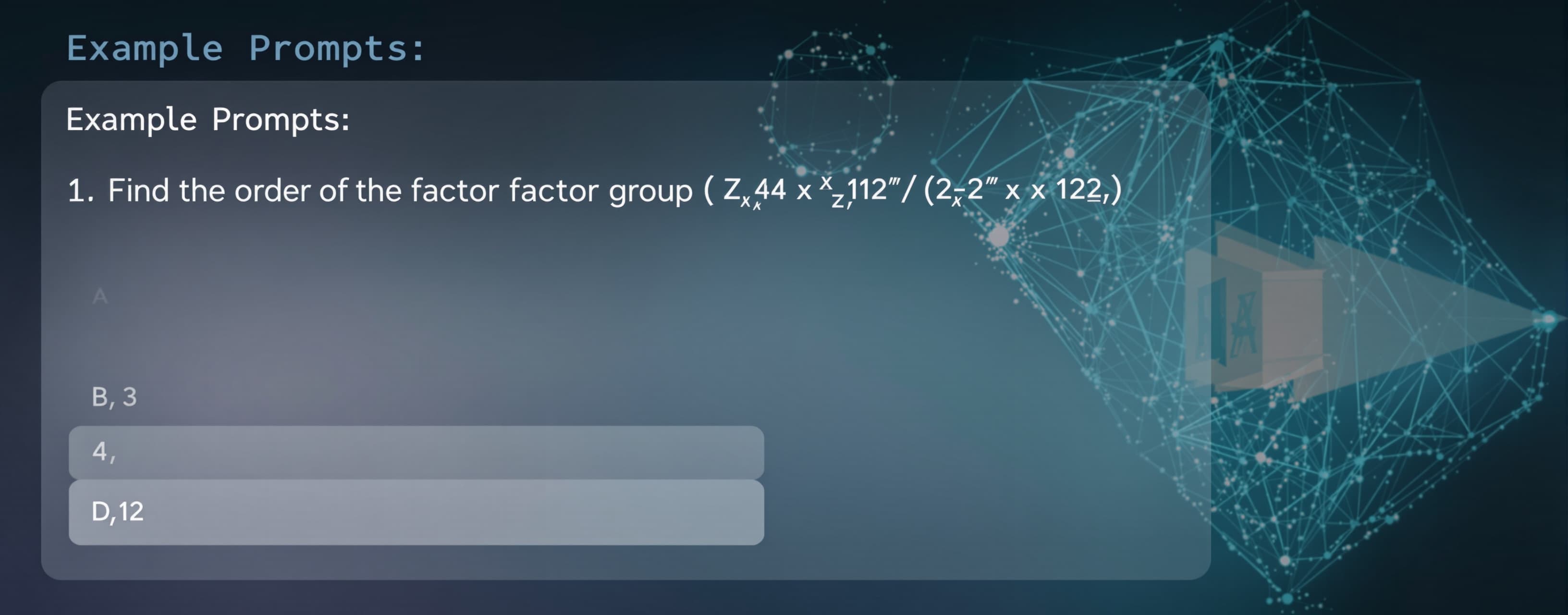 Find the order of the factor group (Z_4 x Z_12)/(<2> x <2>)
...