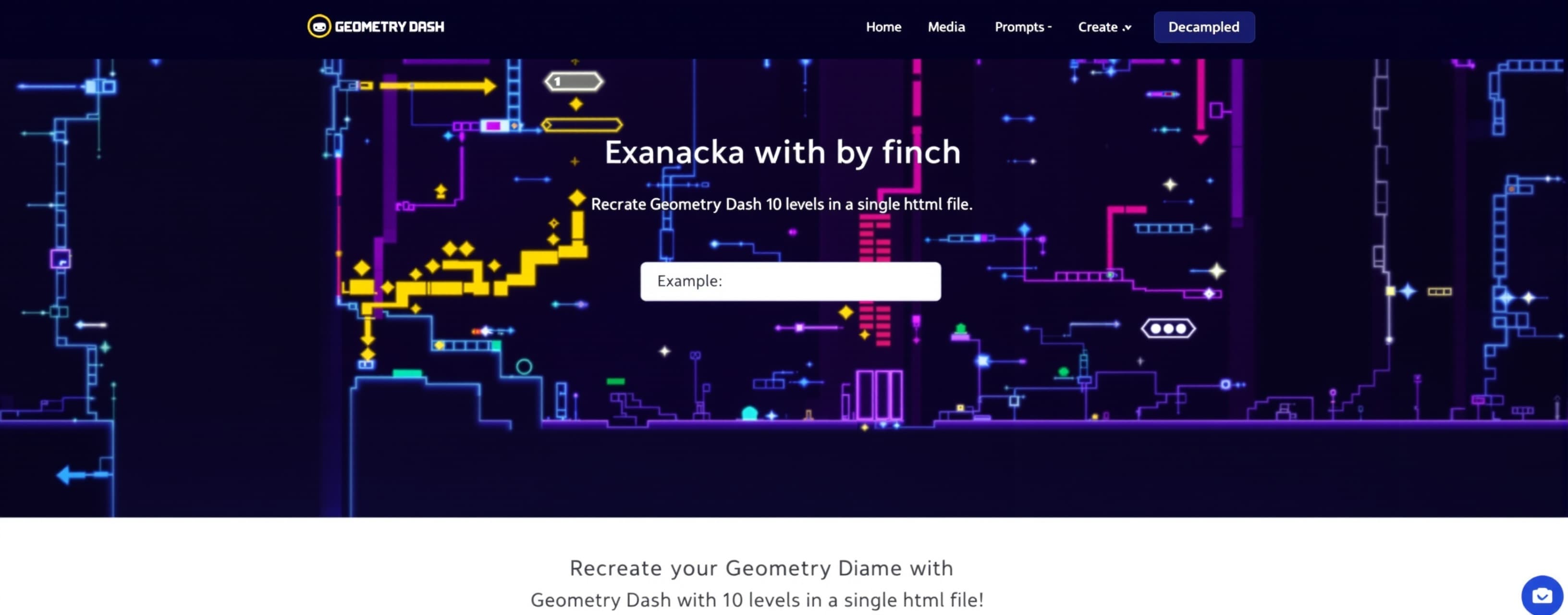 Recreate Geometry Dash with 10 levels in a single html file