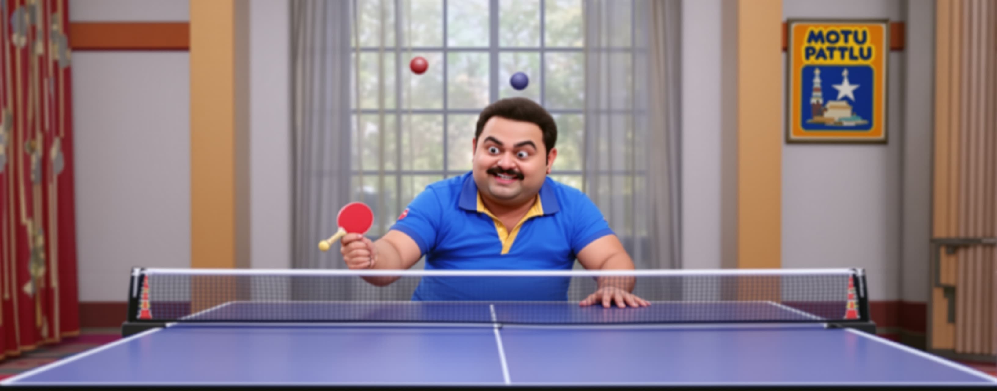 Genrate video of Motu patlu playing table tennis and 5 sec i...