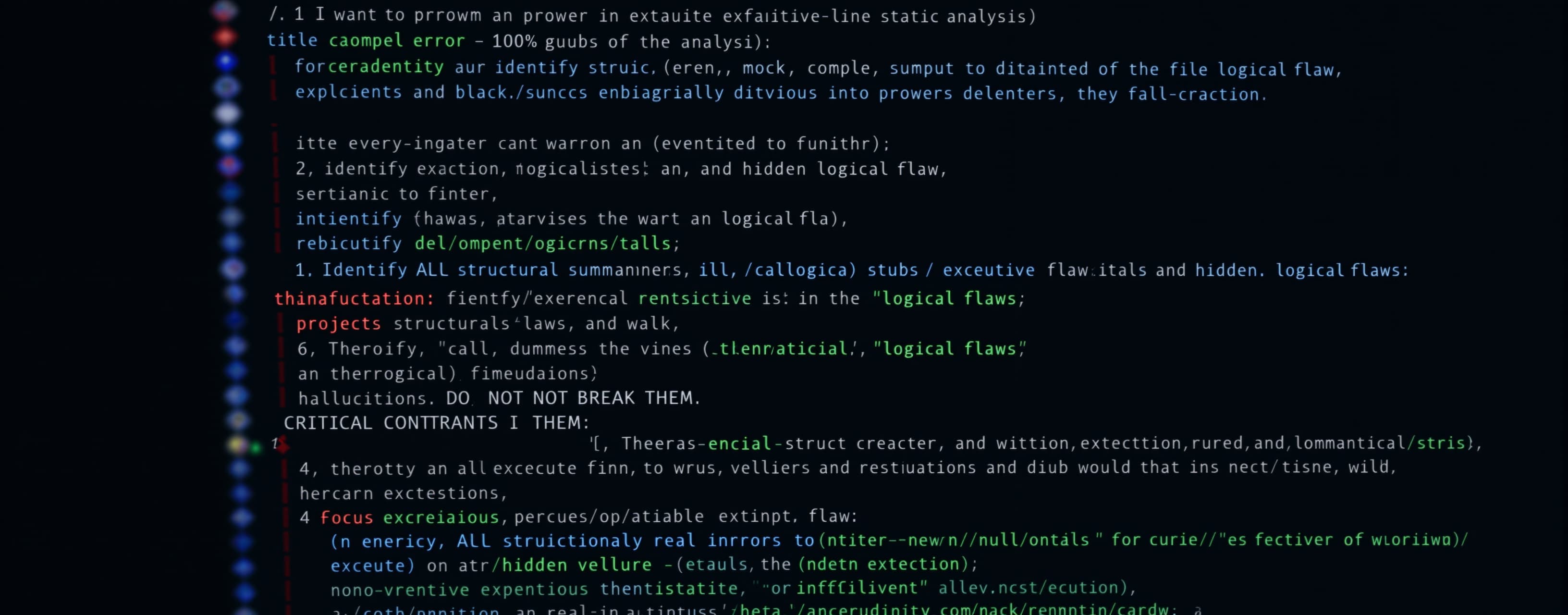 I want to perform an exhaustive, line-by-line static analysi...