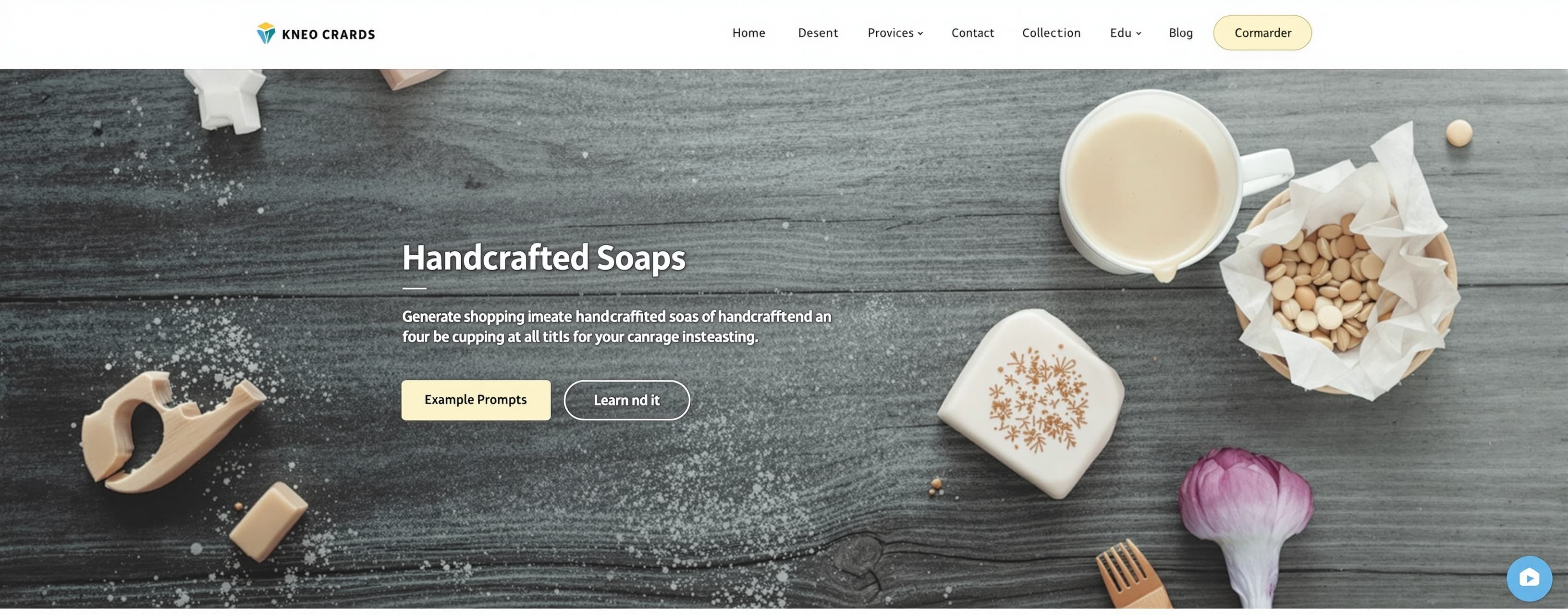 Generate a shopping webpage for handcrafted soaps.