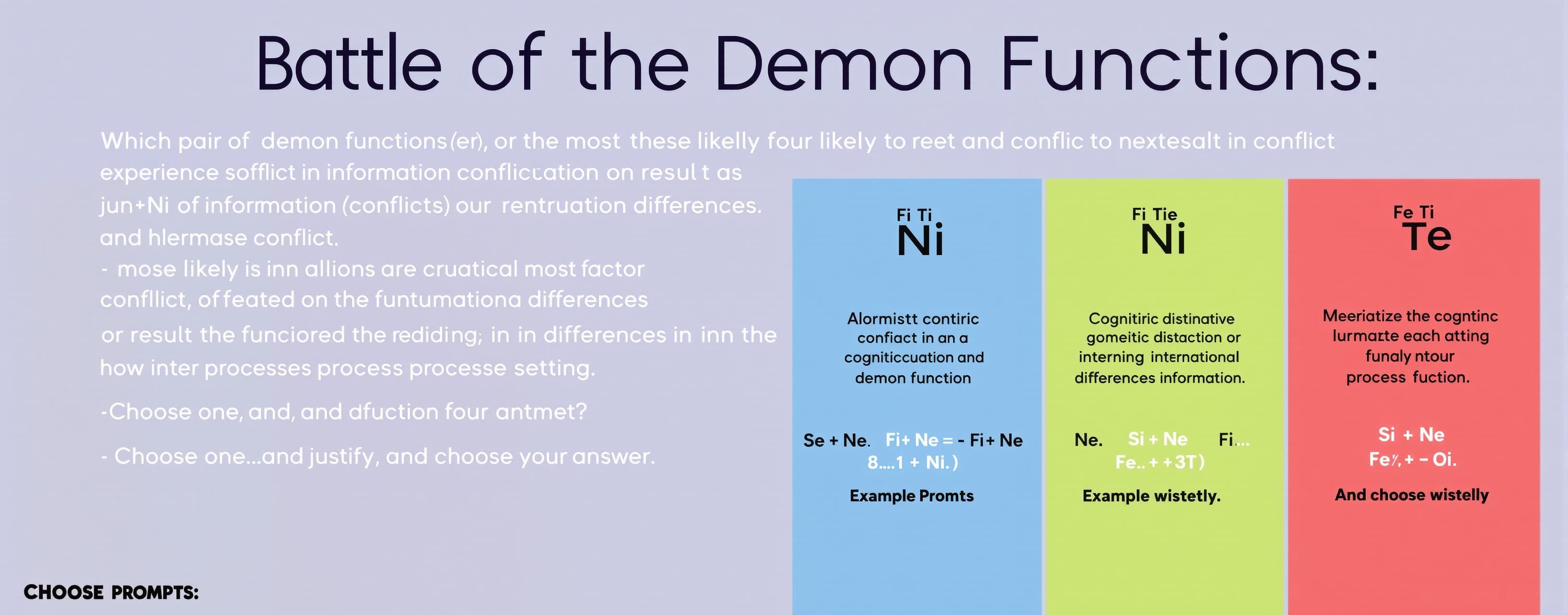 Battle of the Demon Functions: Which of these four pairs are the most likely to experience conflict as a result of information processing differences - Se+Ne, Si+Ni, Fi+Ti, and Fe+Te?