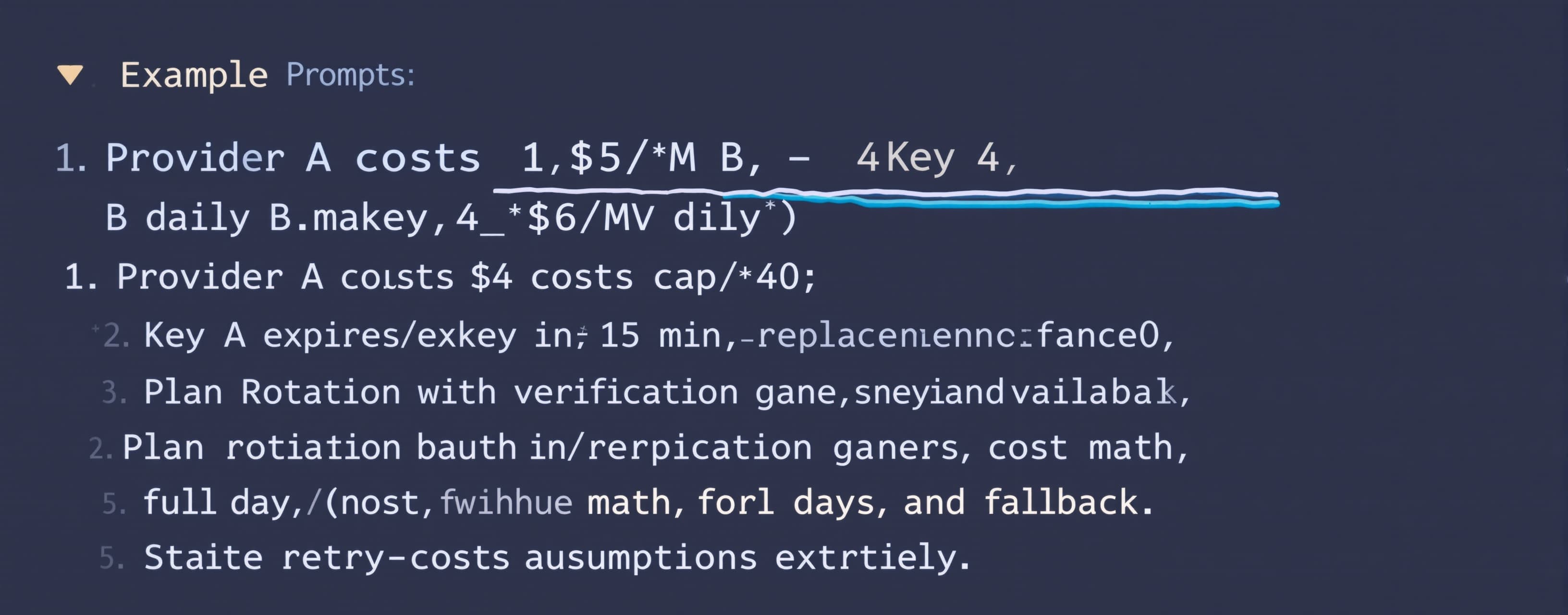 Provider A costs 1 $/M, B costs 4 $/M, daily cap 40. Key A e...
